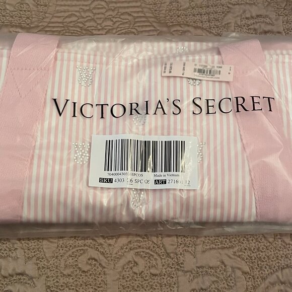 NEW Victoria's Secret Shine Tote Bag with Heritage Pink Stripe Print - Picture 4 of 8